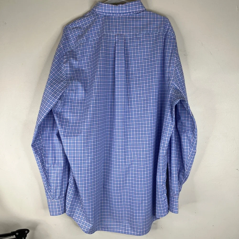 Lauren Ralph Lauren Shirt Mens 18 36/37 Blue Pink Plaid Stretch Tall Fit Button